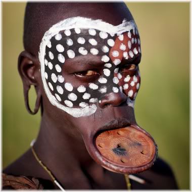 African tribesman lip ornament