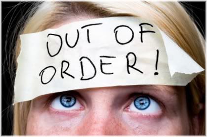 out of order sign on forehead
