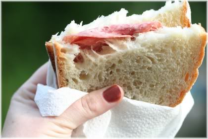 hand holding sandwich