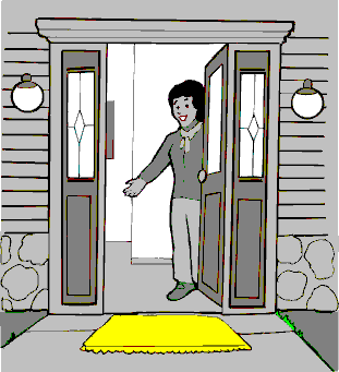 woman opening door