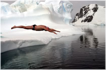 man diving into cold water