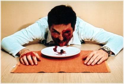 man with bloody face on plate