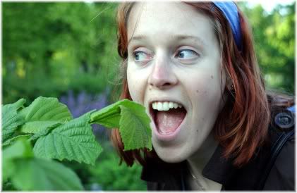 girl eating leaf