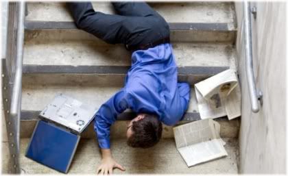 man falling down stairs